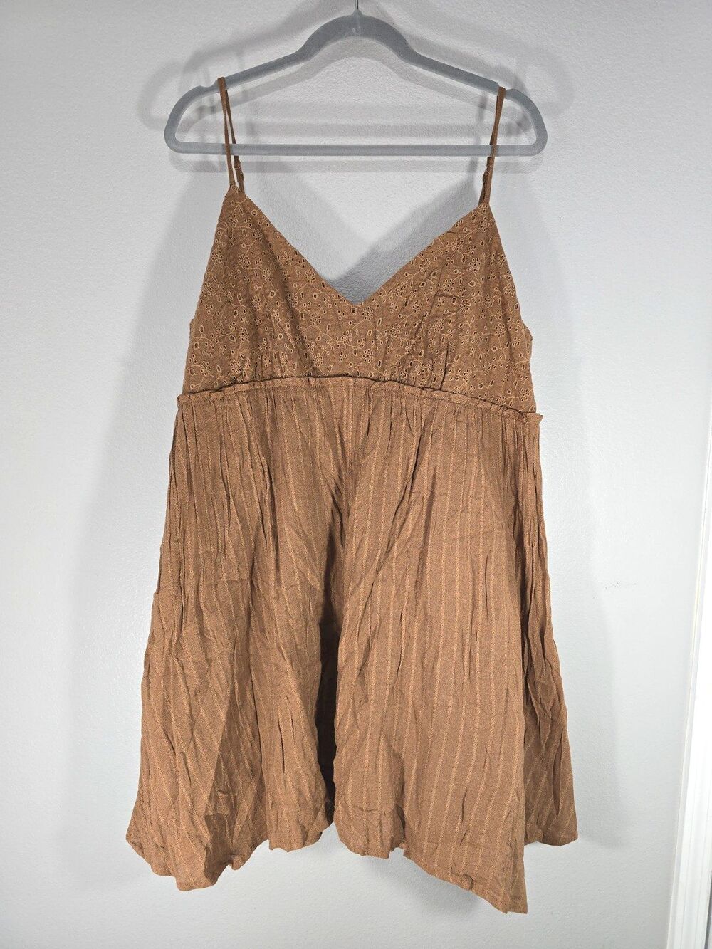 American Eagle Brown Tan Mini Dress eyelet embroidery Size XXL boho festival BL